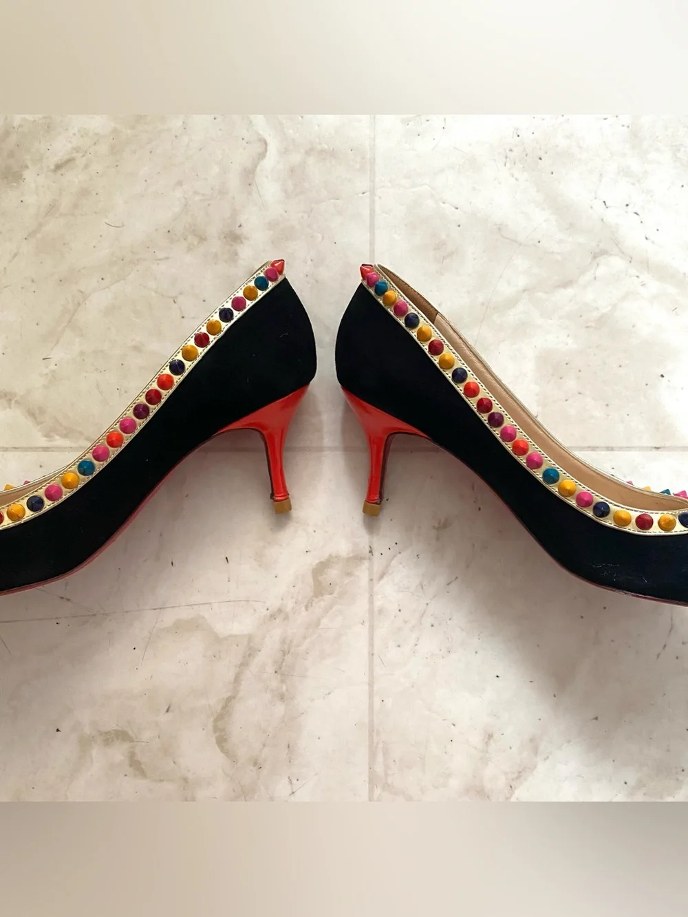 $1,095 Christian Louboutin Black Suede Leather Malabar Hill Spiked Pumps Heels 7